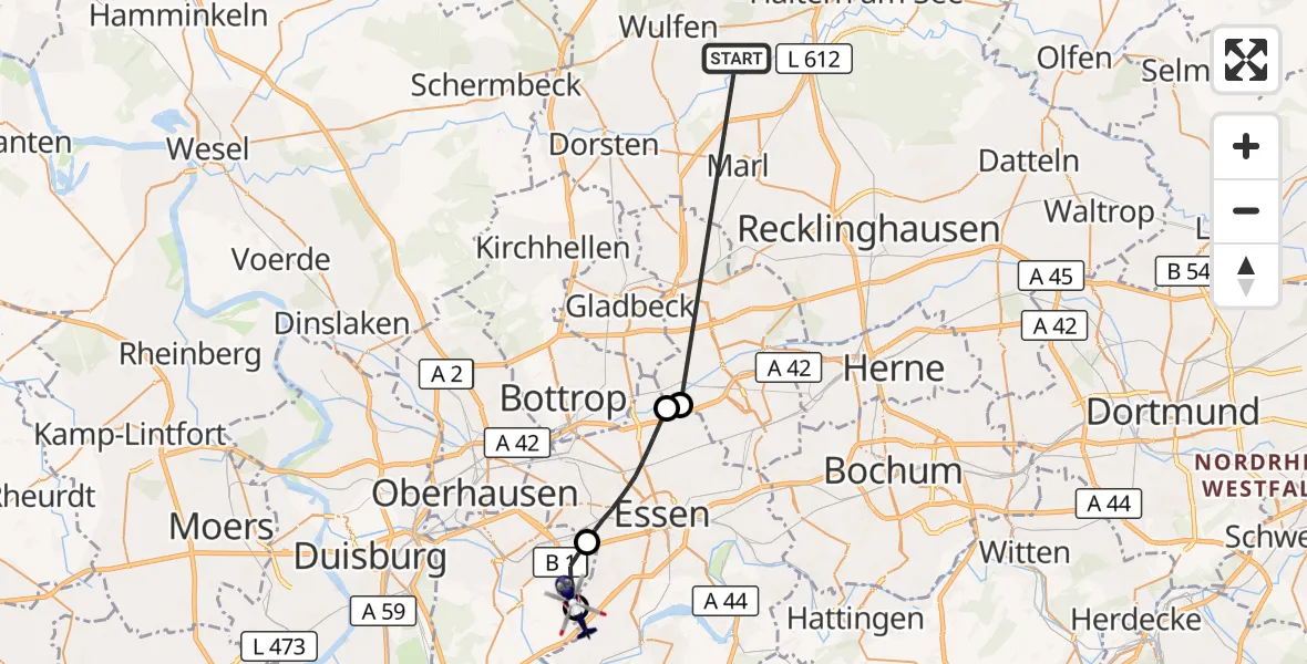 Flugroute Polizeihubschrauber Haltern am See - Essen-Mülheim Flughafen, 05 August 2026, 14:03