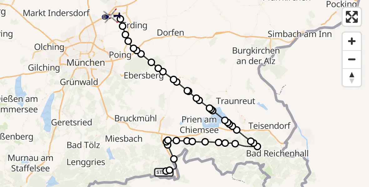 Flugroute Polizeihubschrauber Oberaudorf - München Flughafen, 05 August 2026, 14:05