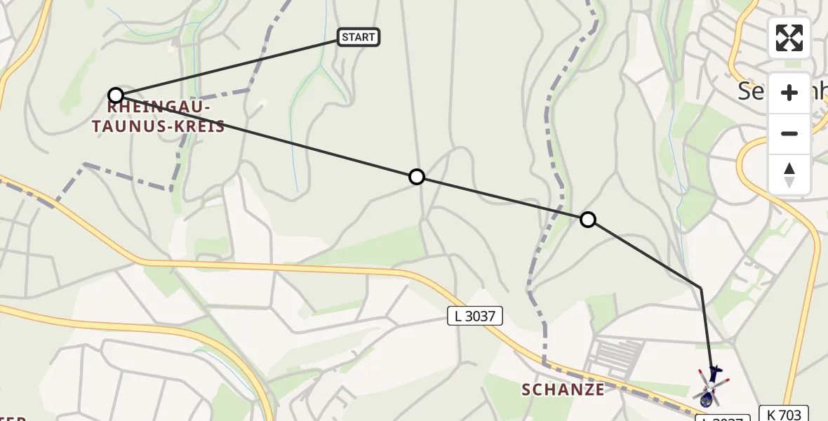 Flugroute Polizeihubschrauber Schlangenbad - Taunusstein, 05 August 2026, 14:07