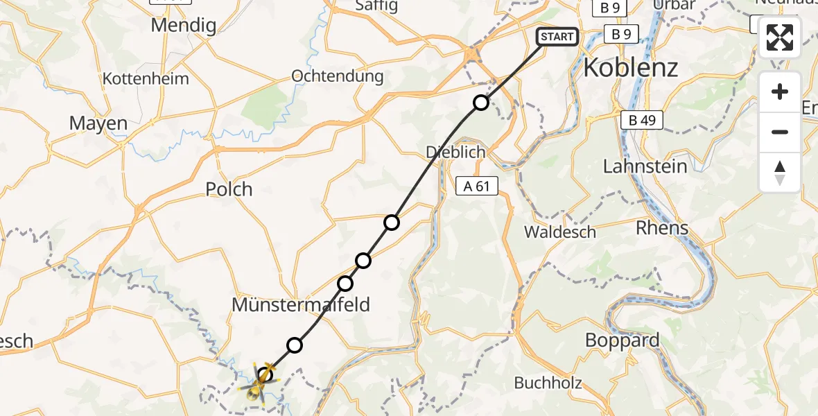 Flugroute Rettungshubschrauber Koblenz - Wierschem, 05 August 2026, 14:08