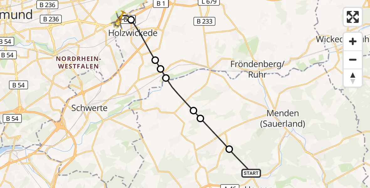 Flugroute Rettungshubschrauber Hemer - Dortmund Flughafen, 05 August 2026, 14:12