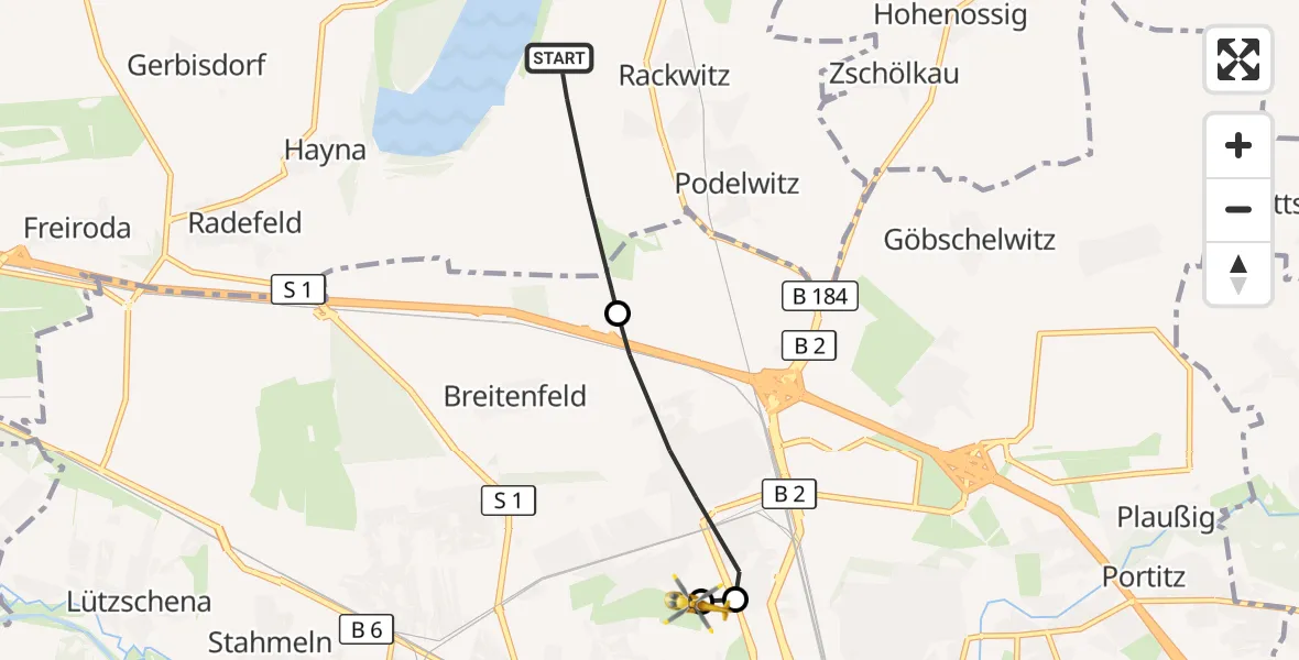 Flugroute Rettungshubschrauber Rackwitz - Sankt George Hospital Leipzig, 05 August 2026, 14:17