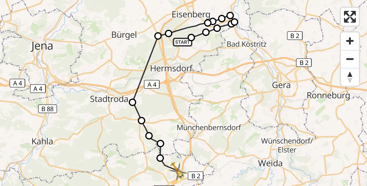 Flugroute Rettungshubschrauber Weißenborn - Triptis, 05 August 2026, 14:31