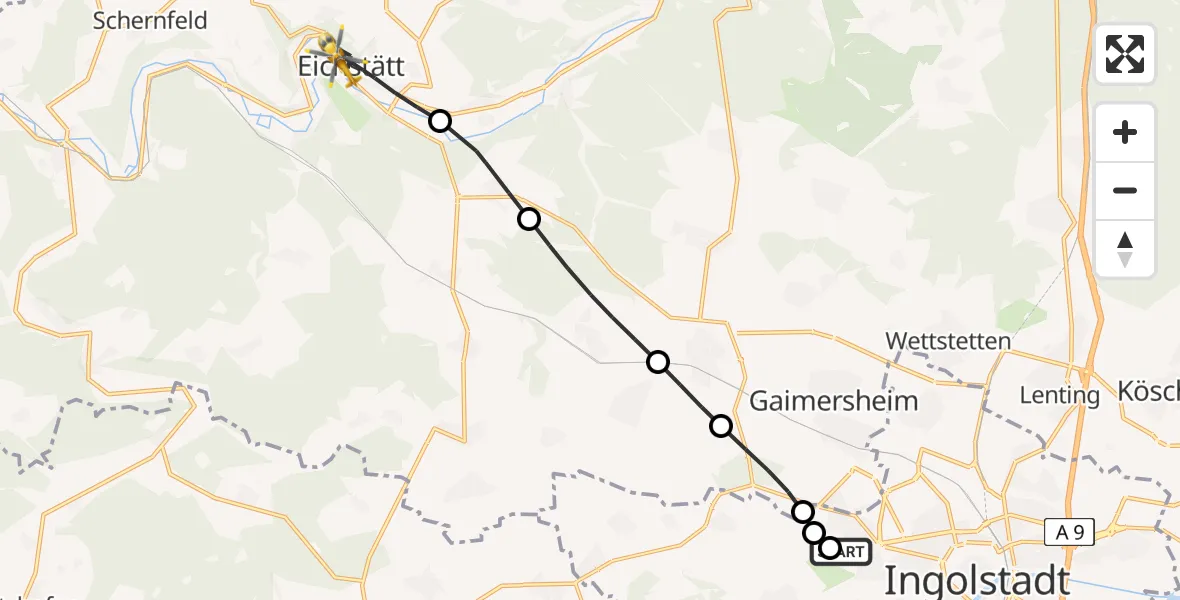 Flugroute Rettungshubschrauber Ingolstadt Hospital - Eichstätt, 05 August 2026, 14:31