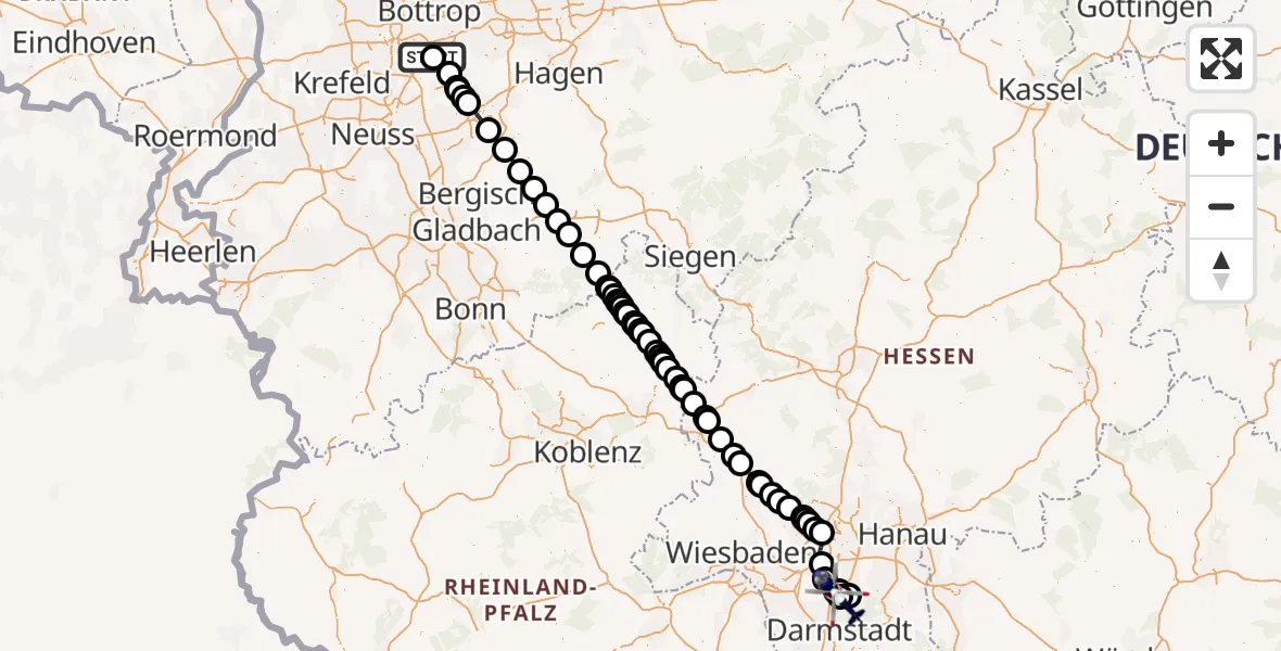 Flugroute Polizeihubschrauber Essen-Mülheim Flughafen - Flughafen Frankfurt-Egelsbach, 05 August 2026, 14:33