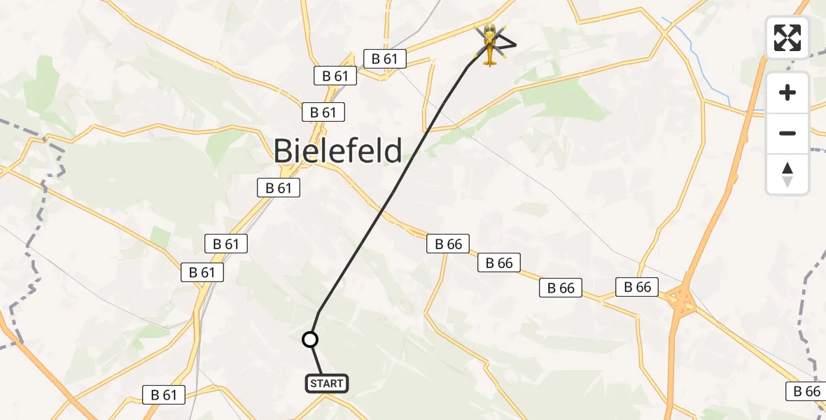 Flugroute Rettungshubschrauber Luftrettungszentrum Bielefeld - Bielefeld, 05 August 2026, 14:35