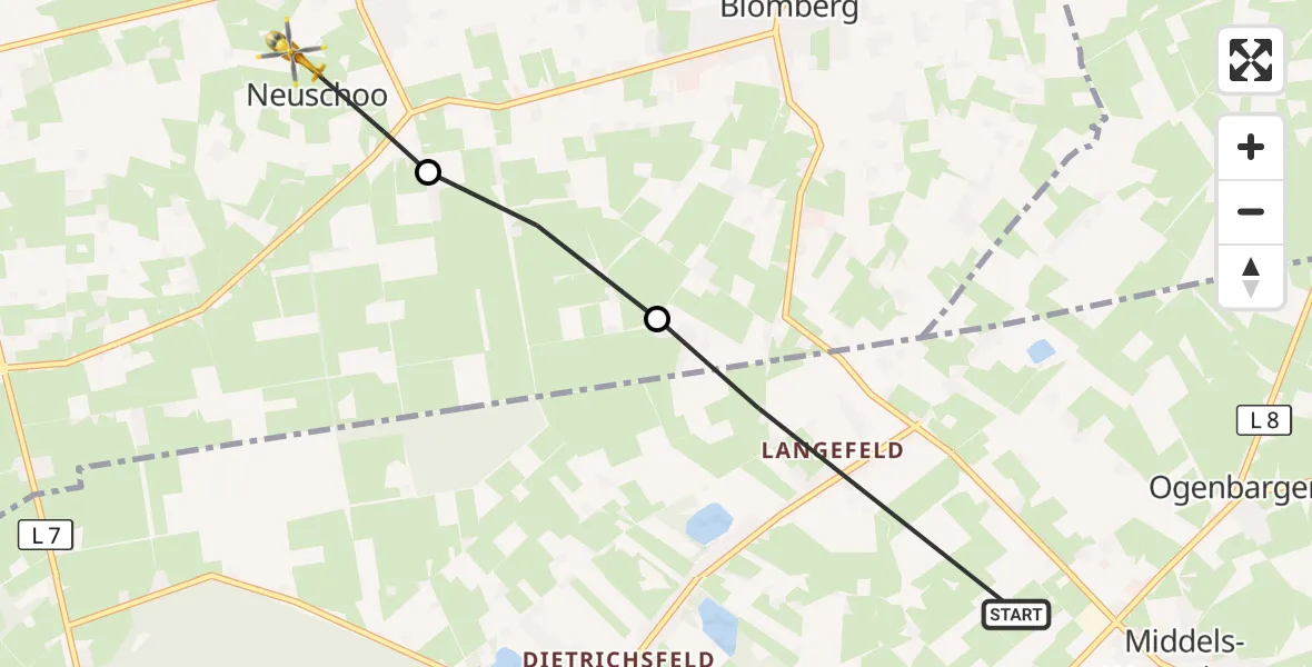 Flugroute Rettungshubschrauber Aurich - Neuschoo, 05 August 2026, 14:40