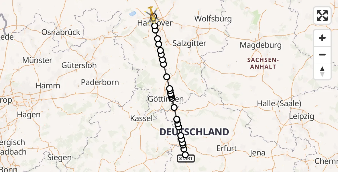 Flugroute Rettungshubschrauber Bad Salzungen - Flughafen Hannover, 05 August 2026, 14:43