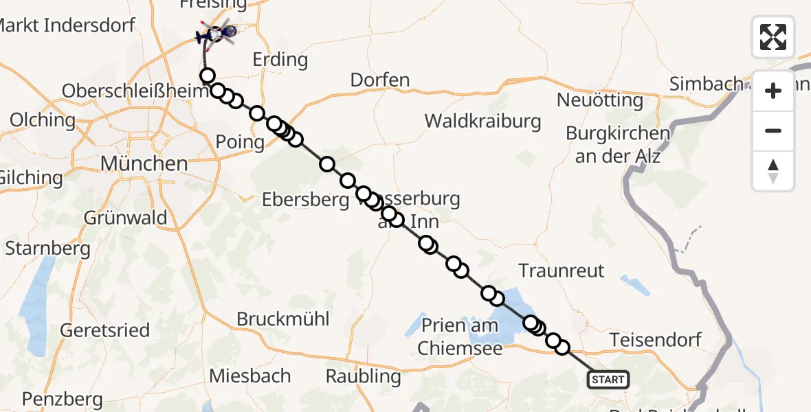Flugroute Polizeihubschrauber Siegsdorf - München Flughafen, 05 August 2026, 14:43