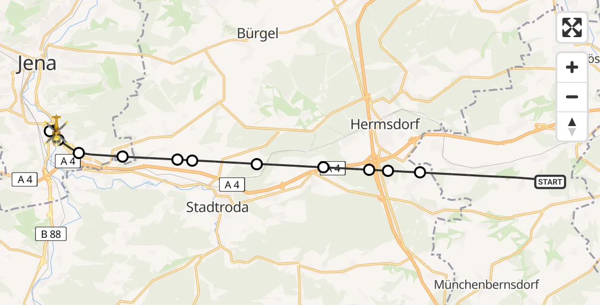 Flugroute Ambulanzhubschrauber Kraftsdorf - Lobeda Hubschrauberlandeplatz, 05 August 2026, 14:46