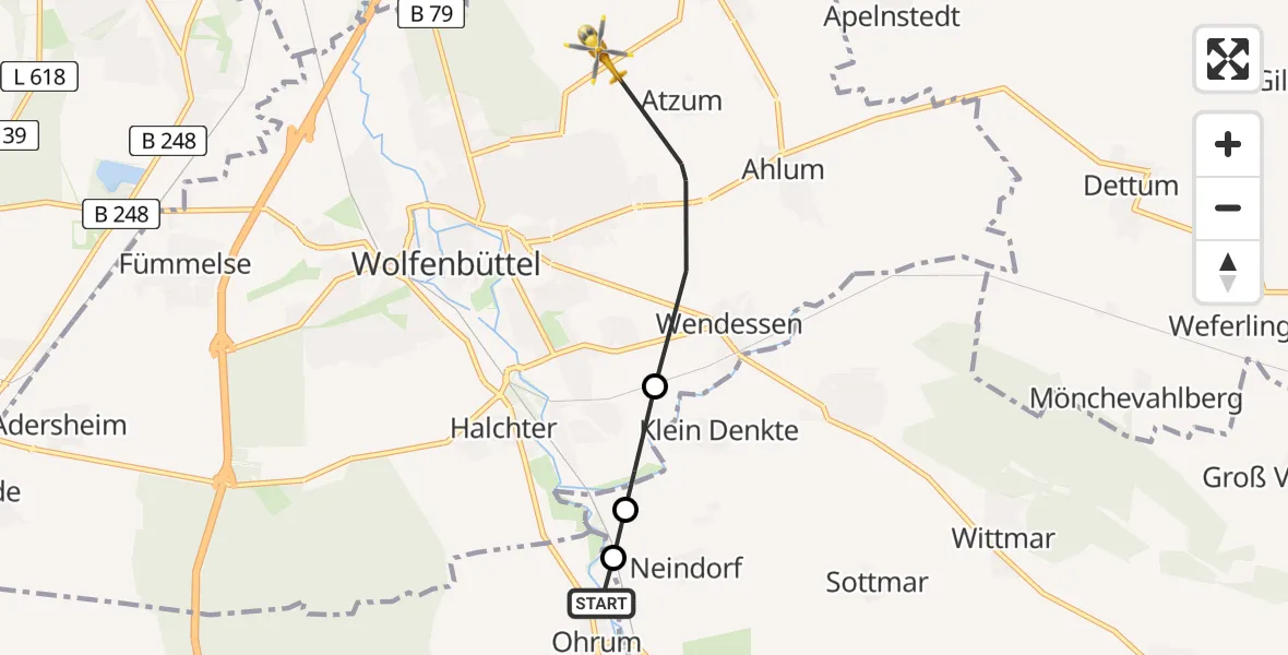 Flugroute Rettungshubschrauber Ohrum - Wolfenbüttel, 05 August 2026, 14:47