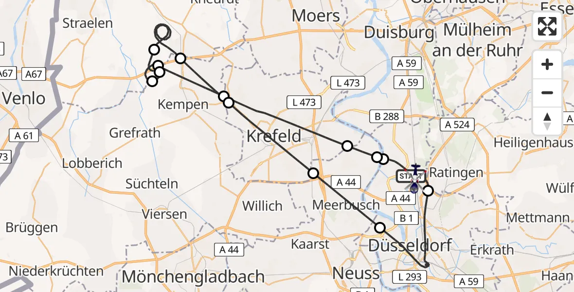 Flugroute Polizeihubschrauber Düsseldorf Flughafen - Düsseldorf Flughafen, 05 August 2026, 14:56