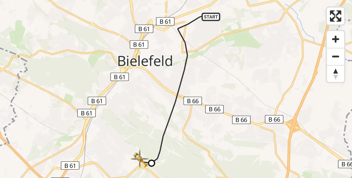 Flugroute Rettungshubschrauber Bielefeld - Luftrettungszentrum Bielefeld, 05 August 2026, 14:57