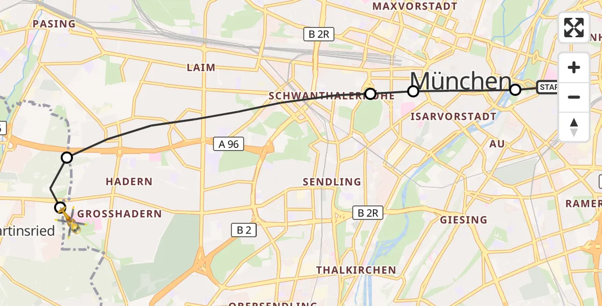 Flugroute Rettungshubschrauber Rechts der Isar University Hospital - DRF Air Rescue München Hubschrauberlandeplatz, 05 August 2026, 15:02