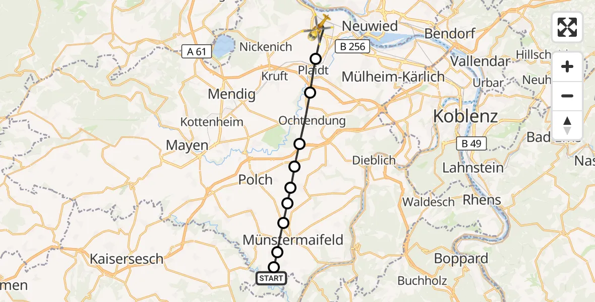 Flugroute Rettungshubschrauber Münstermaifeld - Andernach, 05 August 2026, 15:05