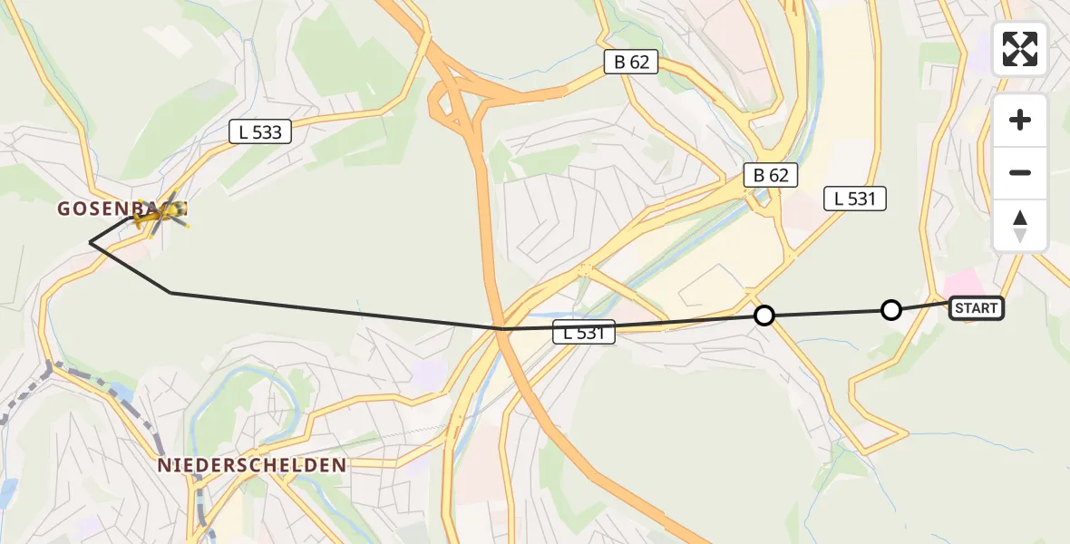 Flugroute Rettungshubschrauber Evangelisches Jung-Stilling Hospital - Siegen, 05 August 2026, 15:06
