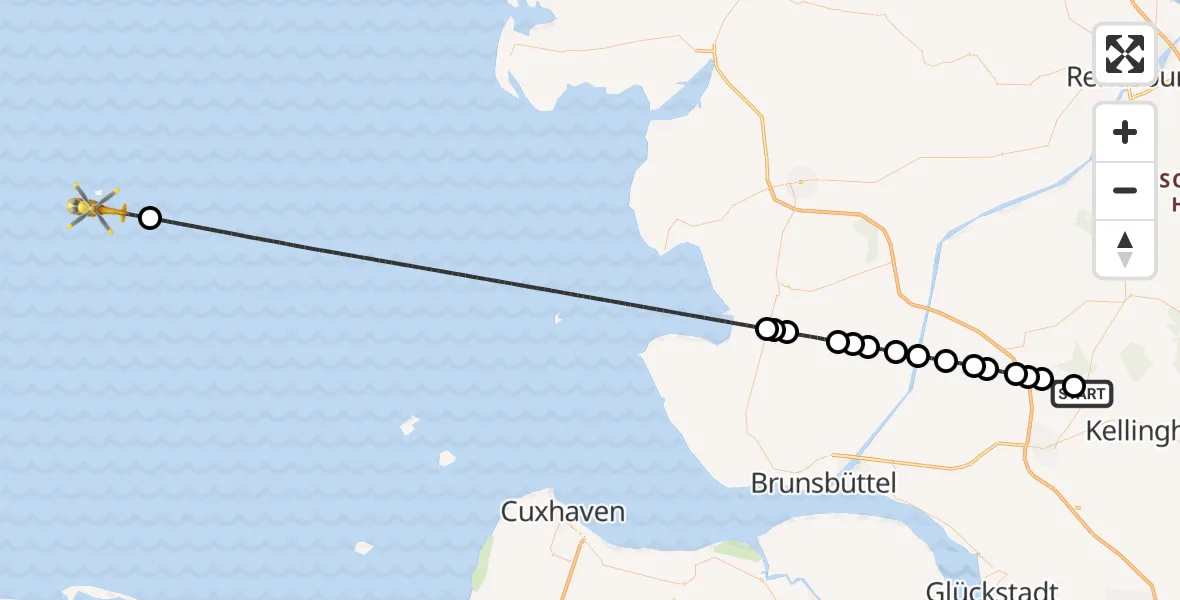 Flugroute Rettungshubschrauber Itzehoe Hungriger Wolf Flugplatz - North Sea, 05 August 2026, 15:25