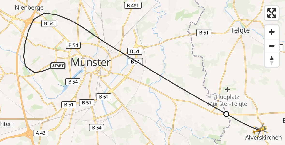 Flugroute Ambulanzhubschrauber Münster - Everswinkel, 05 August 2026, 15:33