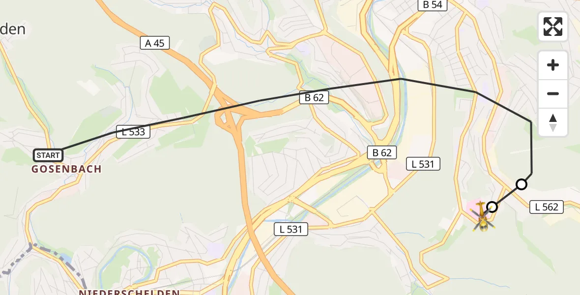 Flugroute Rettungshubschrauber Siegen - Evangelisches Jung-Stilling Hospital, 05 August 2026, 15:34