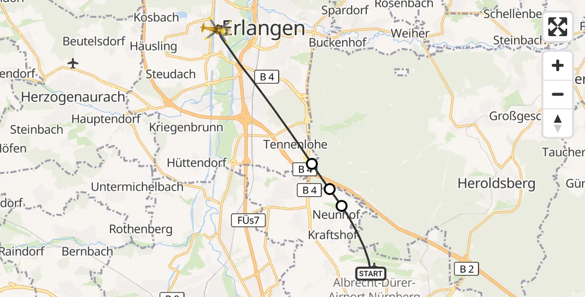 Flugroute Ambulanzhubschrauber Flughafen Nuremberg - Erlangen, 05 August 2026, 15:44