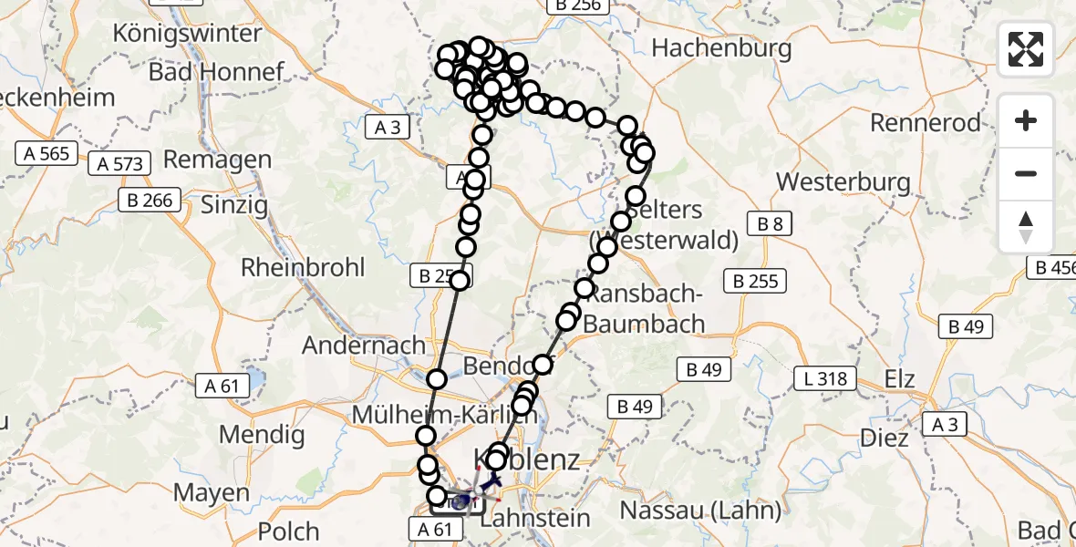 Flugroute Polizeihubschrauber Winningen - Koblenz, 05 August 2026, 15:50