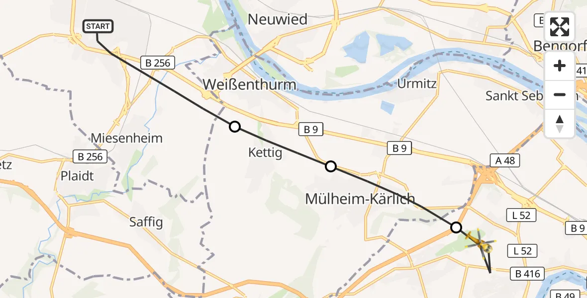 Flugroute Rettungshubschrauber Andernach - Koblenz, 05 August 2026, 15:56