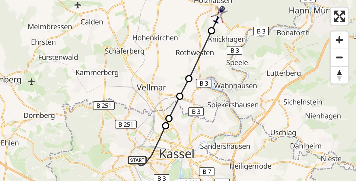 Flugroute Polizeihubschrauber Kassel - Immenhausen, 05 August 2026, 16:08