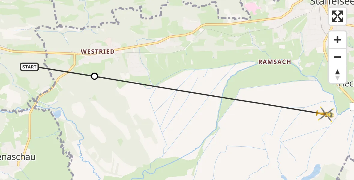 Flugroute Rettungshubschrauber Bad Kohlgrub - Murnau a.Staffelsee, 05 August 2026, 16:17