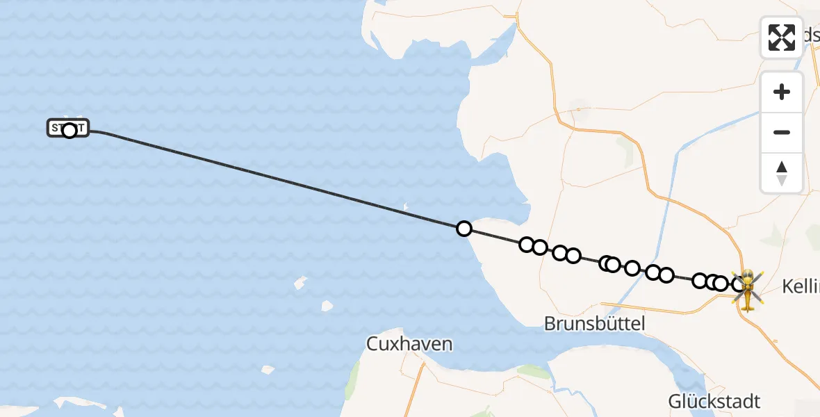 Flugroute Rettungshubschrauber Helgoland Marinehubschrauberstützpunkt - Itzehoe, 05 August 2026, 16:20