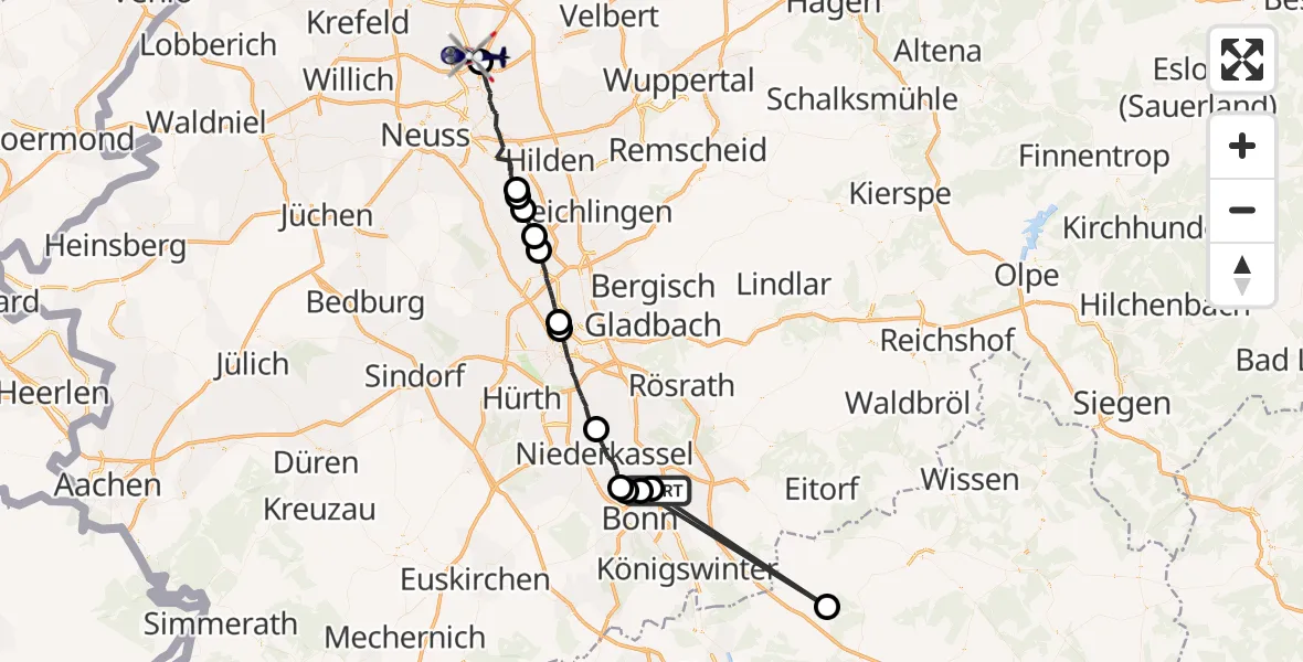 Flugroute Polizeihubschrauber Sankt Augustin - Düsseldorf Flughafen, 05 August 2026, 16:36