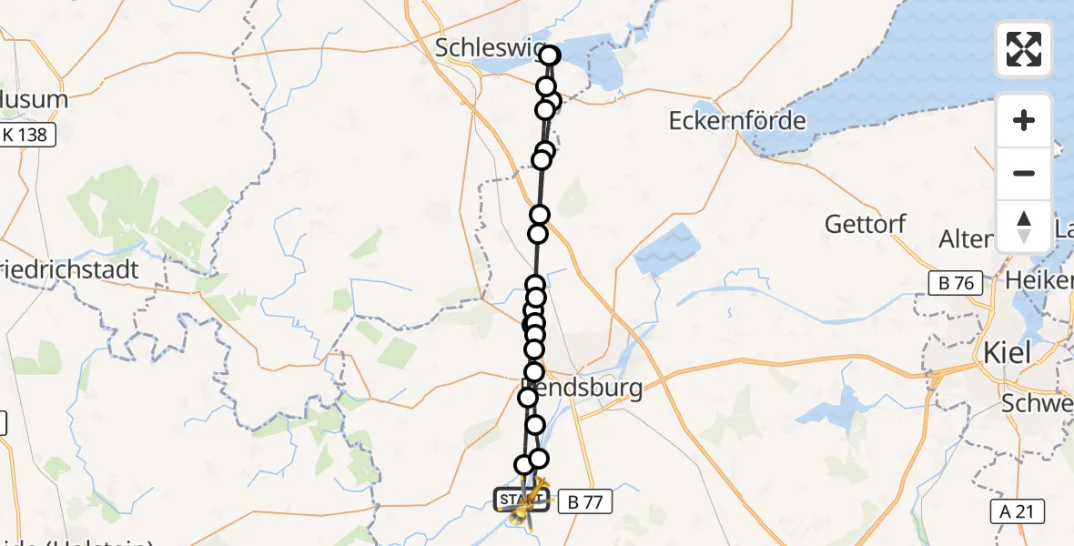 Flugroute Ambulanzhubschrauber Schülp b.Rendsburg - Hörsten, 05 August 2026, 16:43