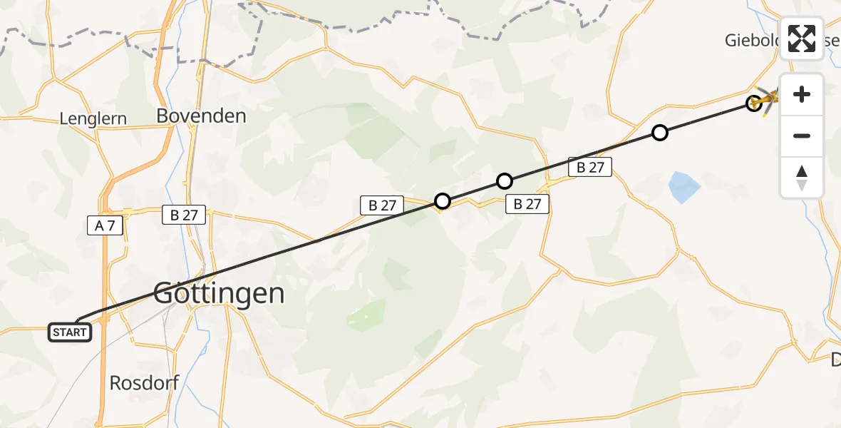 Flugroute Rettungshubschrauber Göttingen - Gieboldehausen, 05 August 2026, 16:59