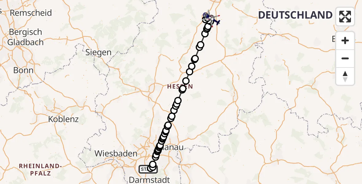 Flugroute Polizeihubschrauber Flughafen Frankfurt-Egelsbach - Felsberg, 05 August 2026, 17:08