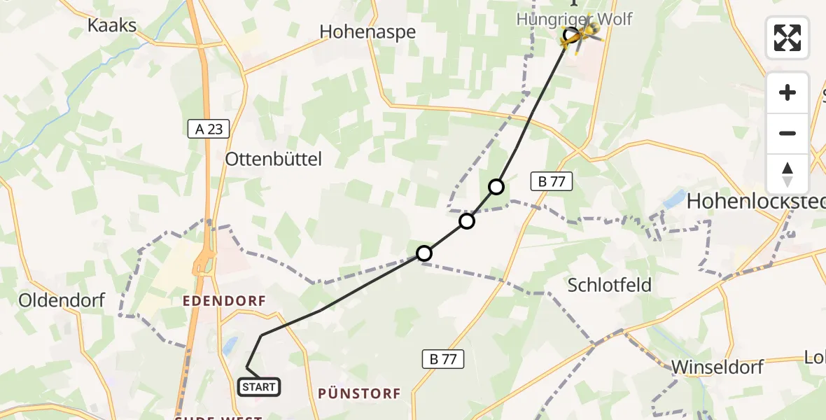 Flugroute Rettungshubschrauber Itzehoe - Itzehoe Hungriger Wolf Flugplatz, 05 August 2026, 17:14