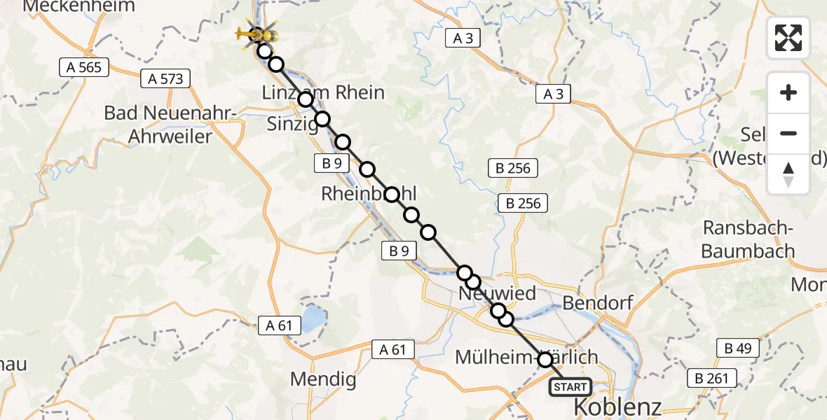 Flugroute Rettungshubschrauber Koblenz - Remagen, 05 August 2026, 17:16