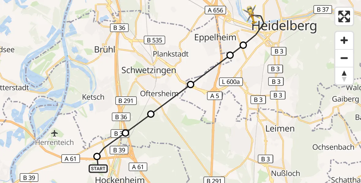 Flugroute Rettungshubschrauber Hockenheim Flugplatz - Heidelberg, 05 August 2026, 17:21