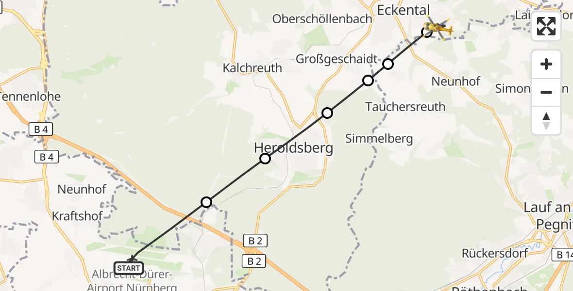 Flugroute Ambulanzhubschrauber Flughafen Nuremberg - Eckental, 05 August 2026, 17:22