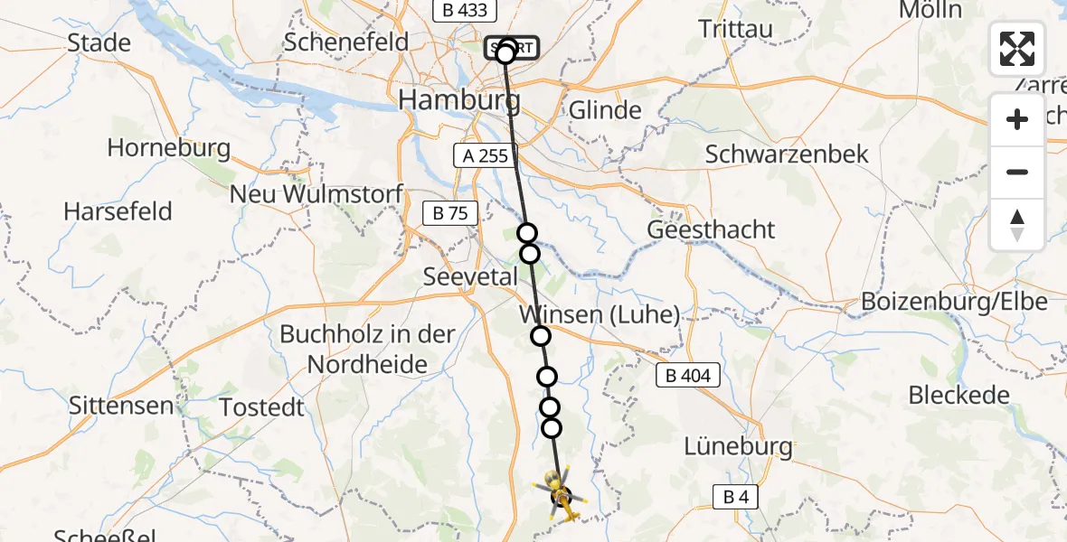 Flugroute Rettungshubschrauber Hamburg Military Hospital - Eyendorf, 05 August 2026, 17:34