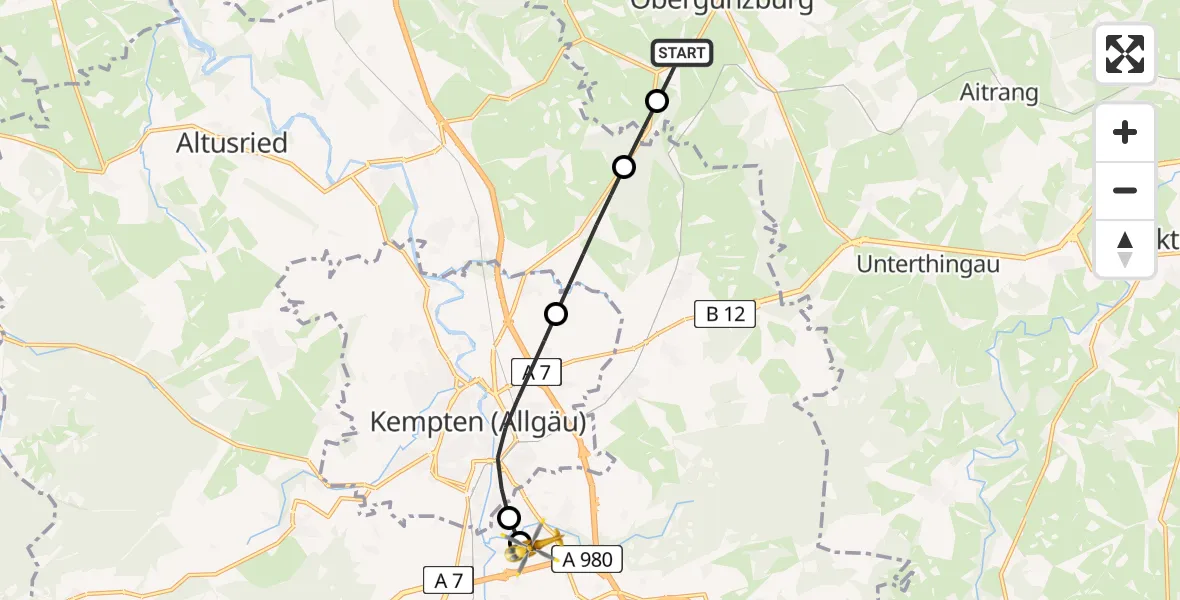 Flugroute Rettungshubschrauber Günzach - Kempten-Durach Flugplatz, 05 August 2026, 17:39