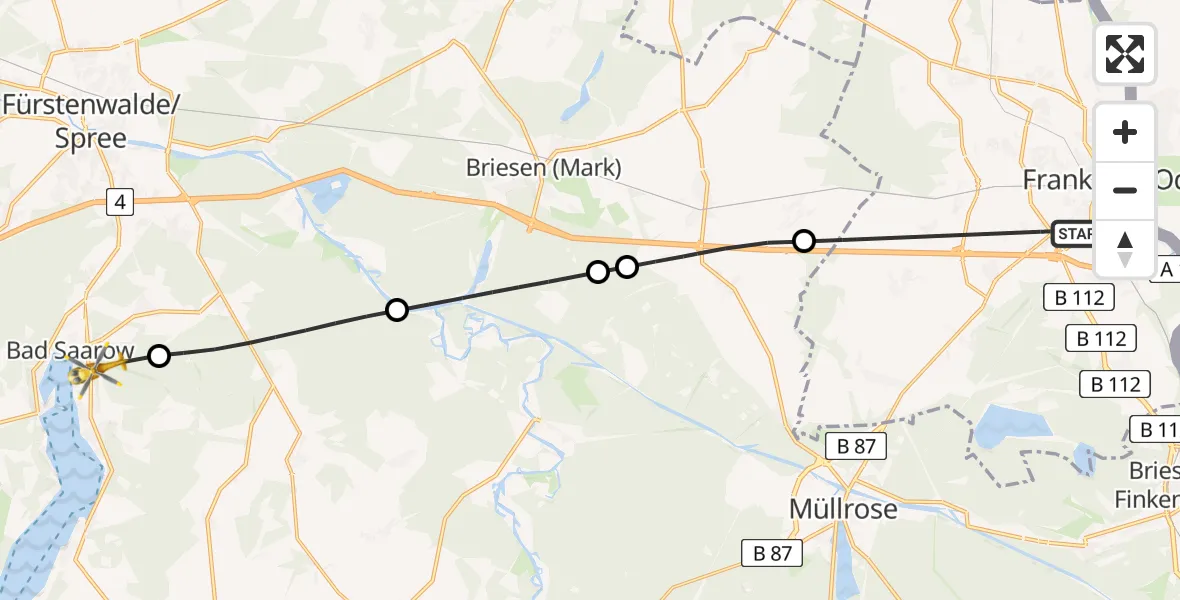 Flugroute Rettungshubschrauber Frankfurt (Oder) - Bad Saarow, 05 August 2026, 17:44