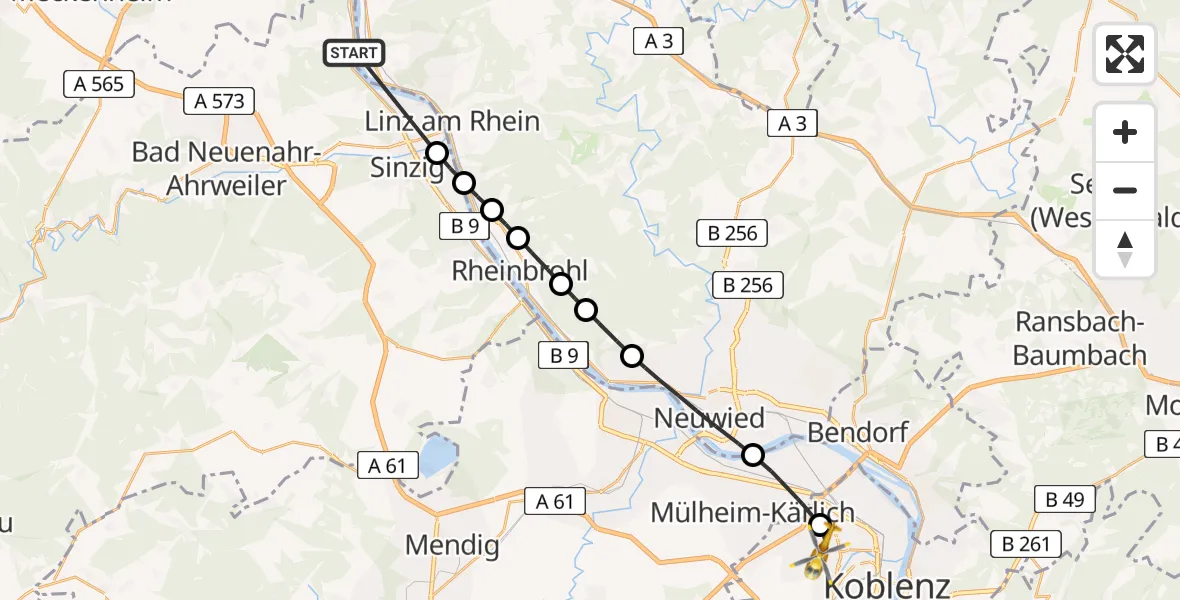 Flugroute Rettungshubschrauber Remagen - Koblenz, 05 August 2026, 17:44