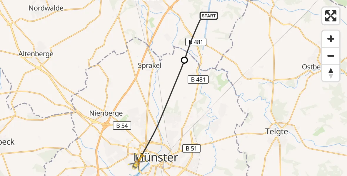 Flugroute Ambulanzhubschrauber Greven - Münster, 05 August 2026, 17:48