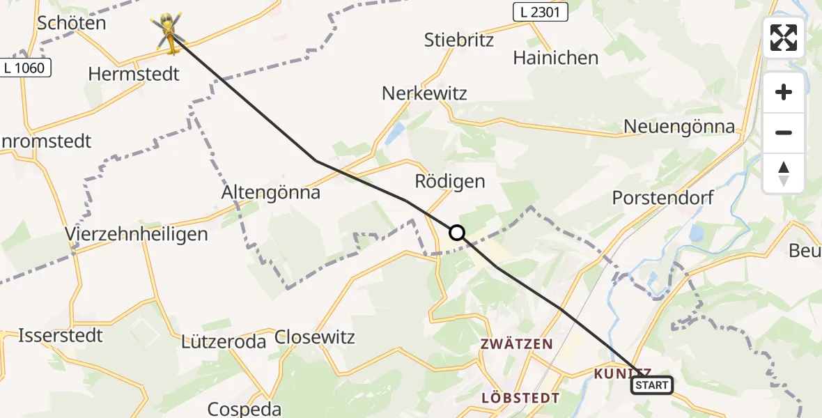 Flugroute Rettungshubschrauber Jena - Bad Sulza, 05 August 2026, 18:10
