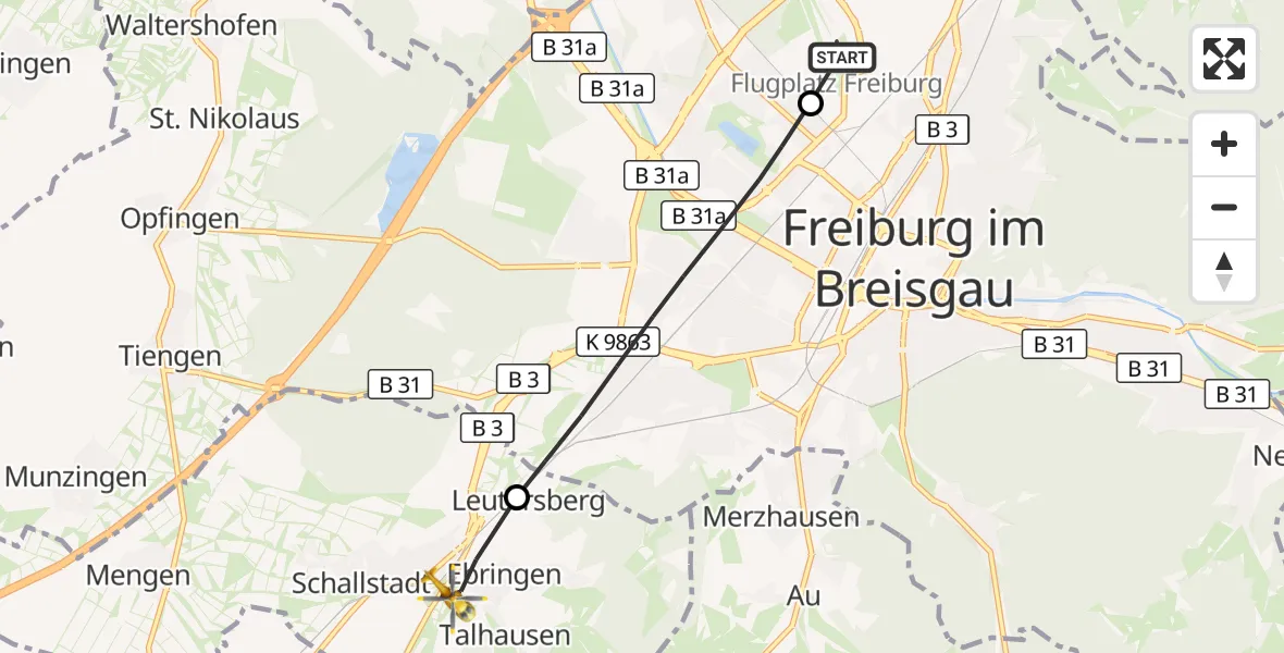 Flugroute Ambulanzhubschrauber Freiburg im Breisgau Flugplatz - Schallstadt, 05 August 2026, 18:22