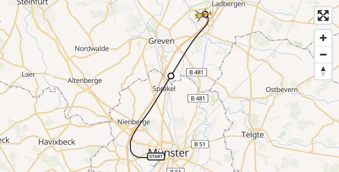 Flugroute Ambulanzhubschrauber Münster - Christoph  Westfalen-ADAC, 05 August 2026, 18:25