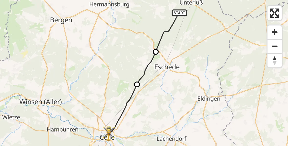 Flugroute Rettungshubschrauber Südheide - Celle, 05 August 2026, 18:47