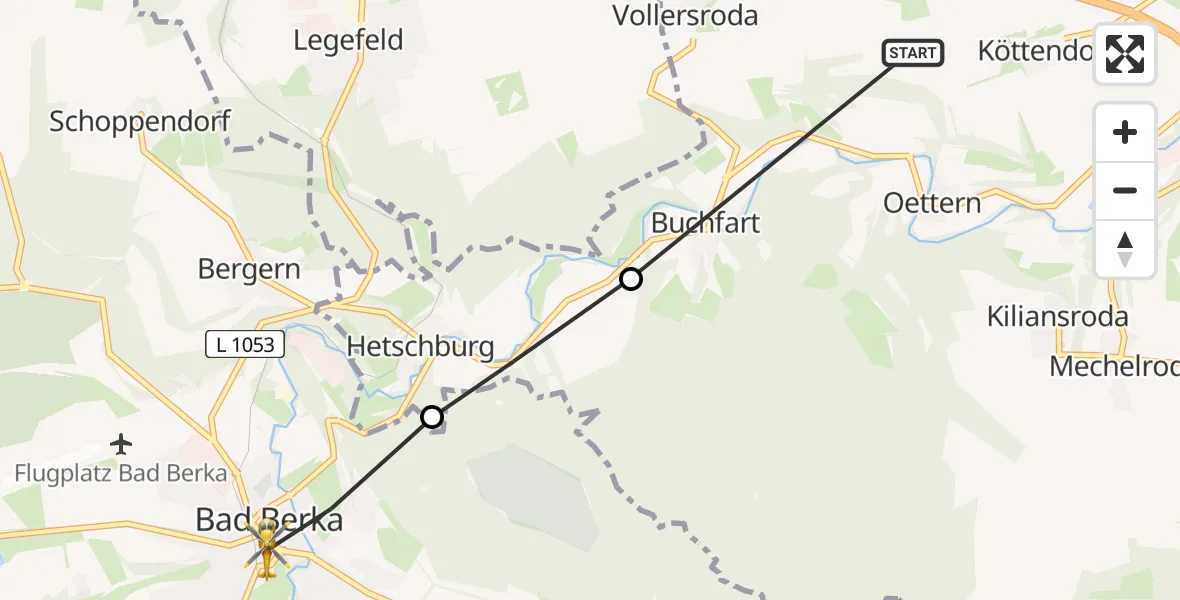 Flugroute Rettungshubschrauber Mellingen - Bad Berka, 05 August 2026, 18:49