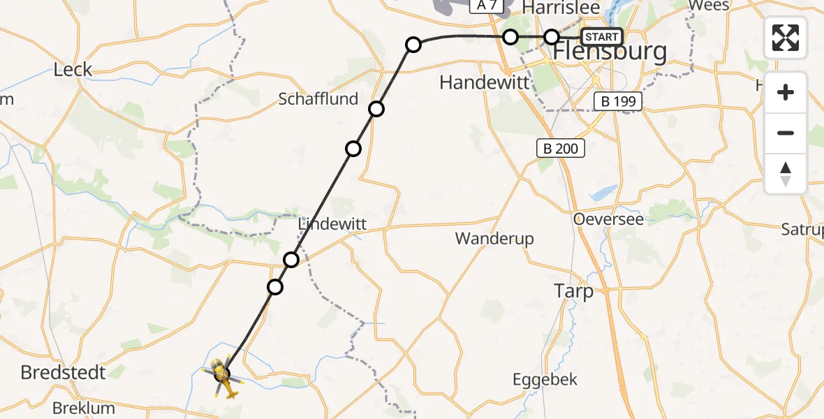 Flugroute Ambulanzhubschrauber Flensburg - Drelsdorf, 05 August 2026, 18:53