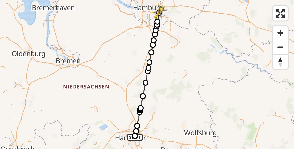 Flugroute Rettungshubschrauber Hannover Luftrettung Hubschrauberlandeplatz (Christoph 4) - Christoph Hansa ADAC Hubschrauberlandeplatz, 05 August 2026, 18:58
