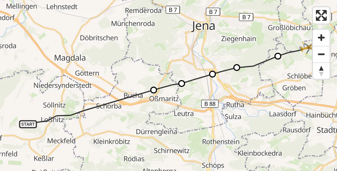 Flugroute Rettungshubschrauber Blankenhain - Schlöben, 05 August 2026, 19:24